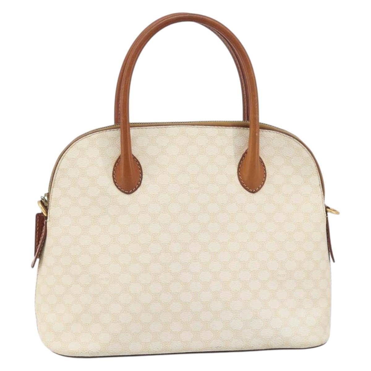 CELINE Macadam Canvas Hand Bag PVC Leather White Gold Auth ep15611