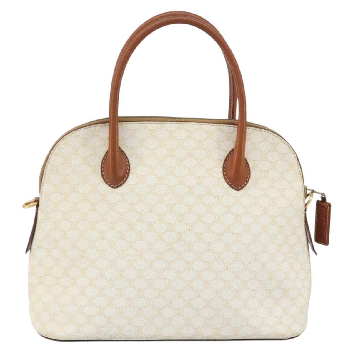 CELINE Macadam Canvas Hand Bag PVC Leather White Gold Auth ep15611