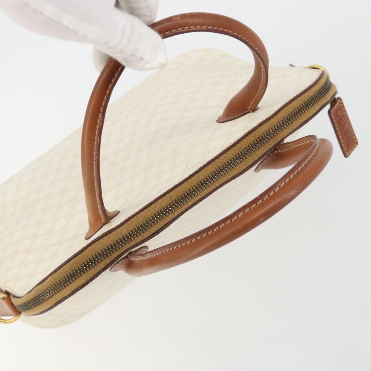 CELINE Macadam Canvas Hand Bag PVC Leather White Gold Auth ep15611