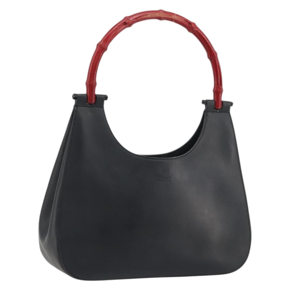 GUCCI Bamboo Hand Bag Leather Black 001 3761 Auth ep15613A