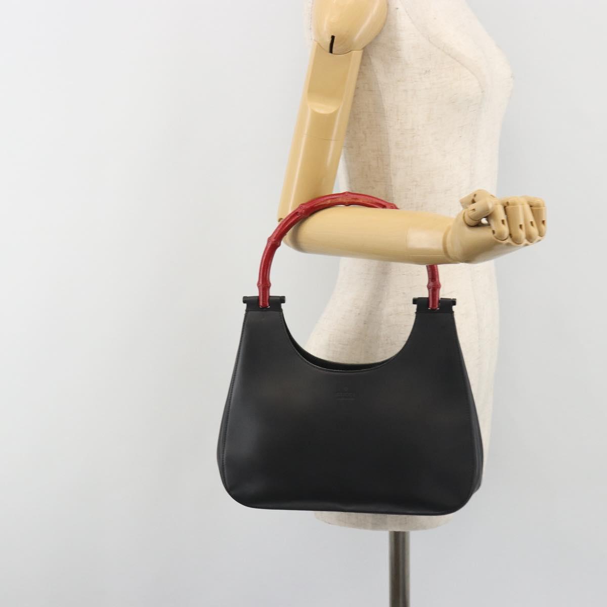GUCCI Bamboo Hand Bag Leather Black 001 3761 Auth ep15613A