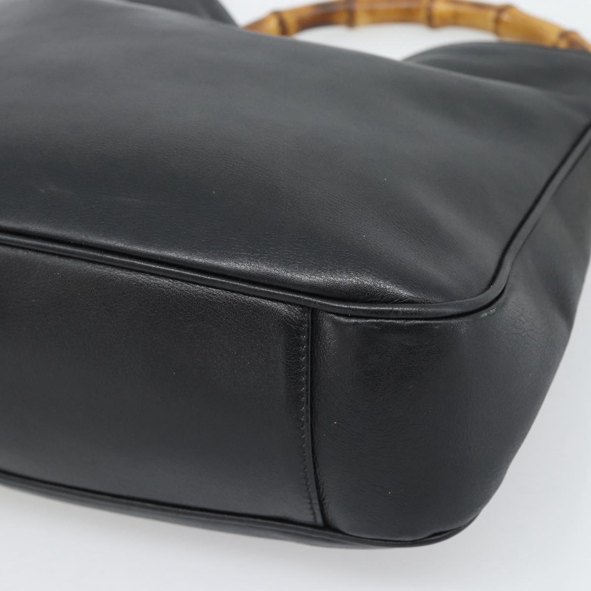 GUCCI Bamboo Shoulder Bag Leather 2way Black Gold 001 1638 3754 Auth ep15614