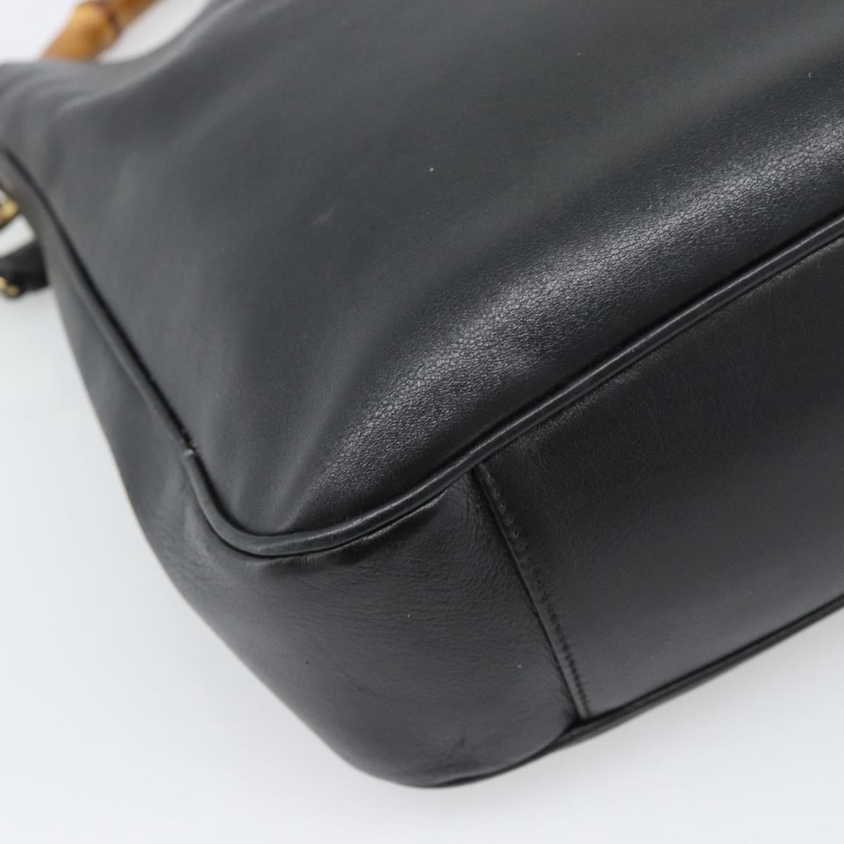 GUCCI Bamboo Shoulder Bag Leather 2way Black Gold 001 1638 3754 Auth ep15614