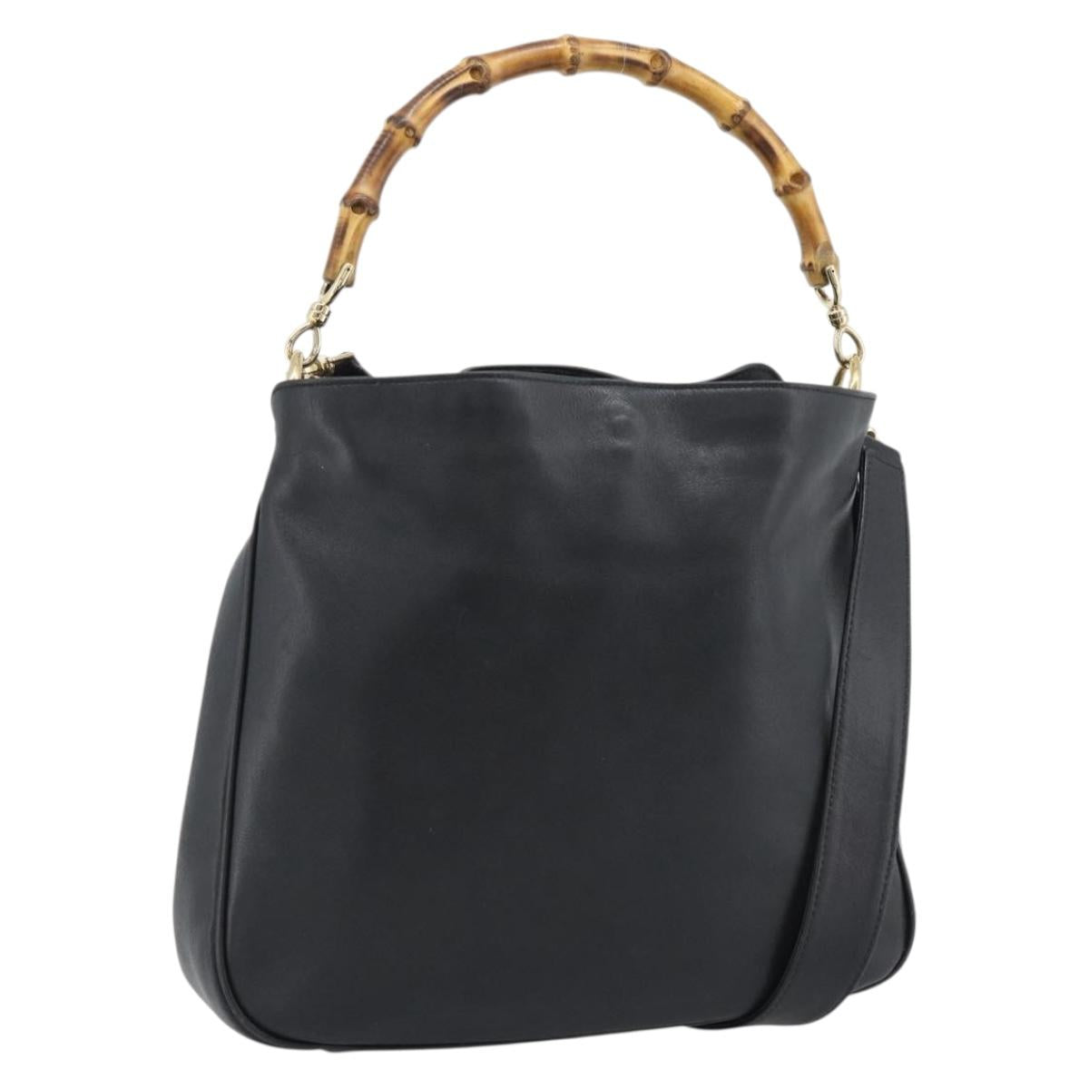 GUCCI Bamboo Shoulder Bag Leather 2way Black Gold 001 1638 3754 Auth ep15614