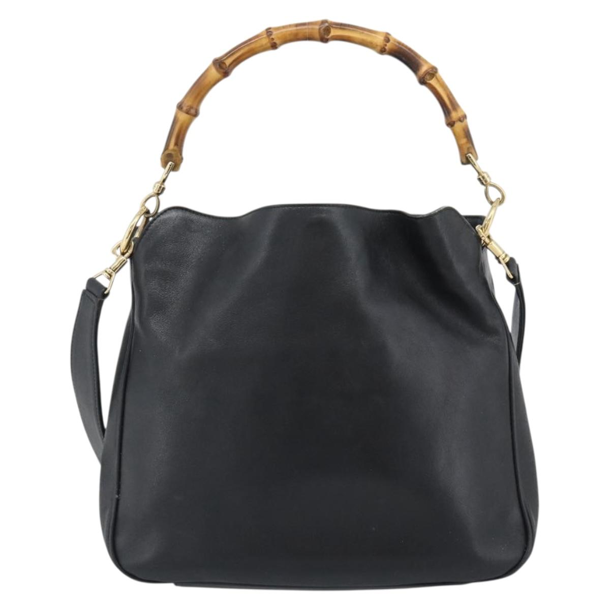 GUCCI Bamboo Shoulder Bag Leather 2way Black Gold 001 1638 3754 Auth ep15614