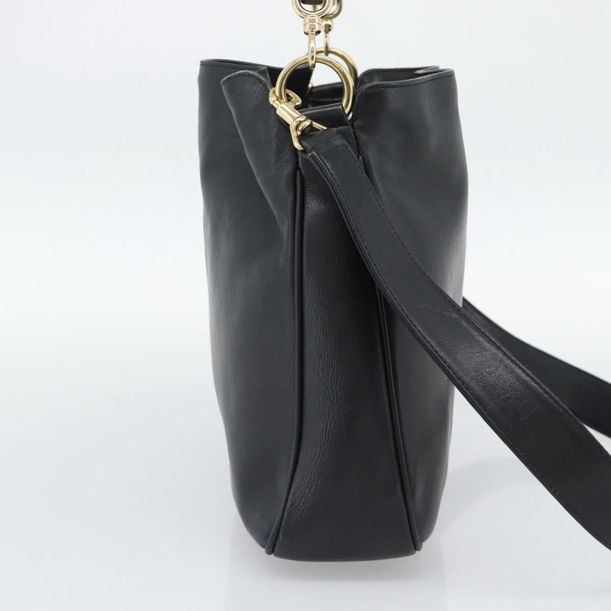 GUCCI Bamboo Shoulder Bag Leather 2way Black Gold 001 1638 3754 Auth ep15614