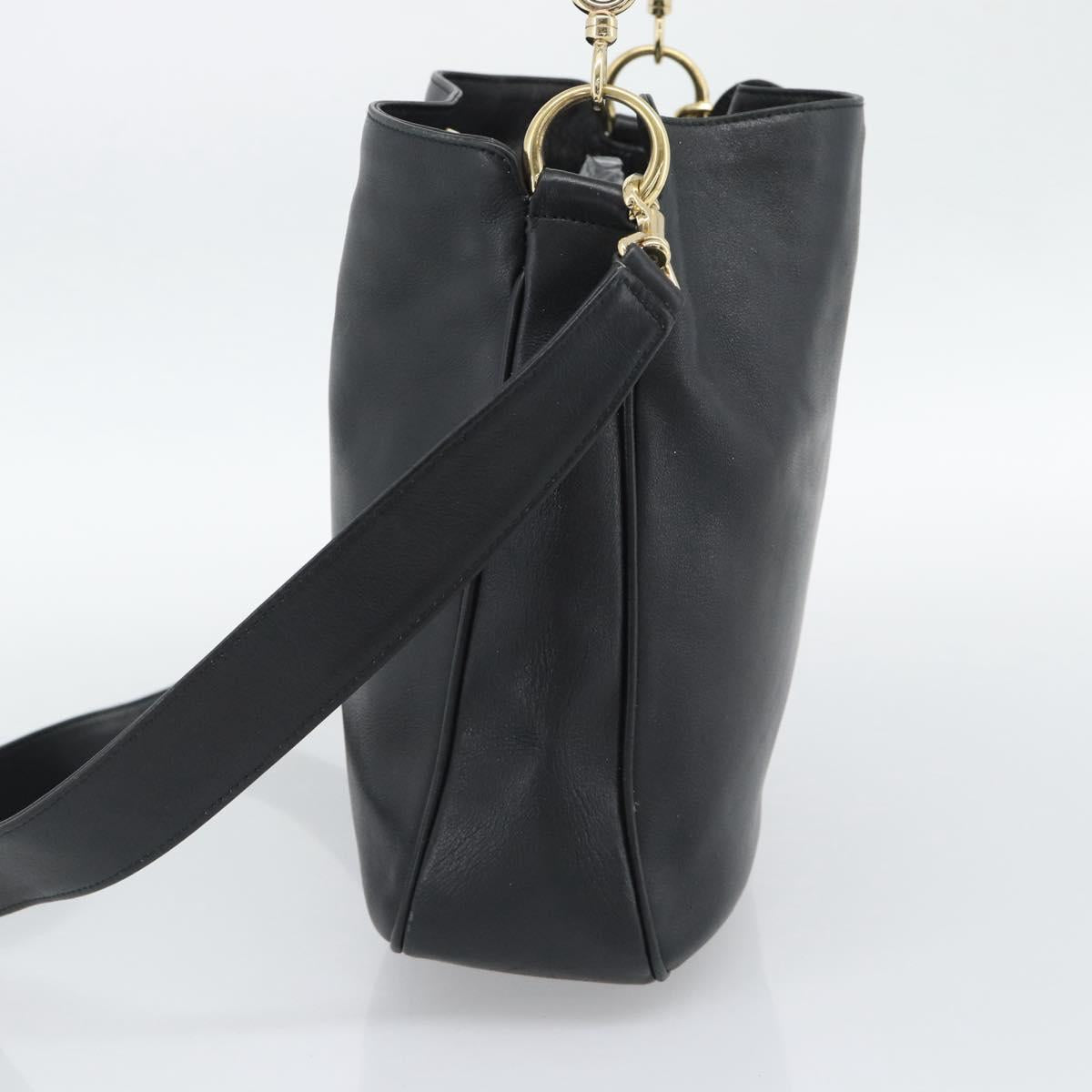 GUCCI Bamboo Shoulder Bag Leather 2way Black Gold 001 1638 3754 Auth ep15614