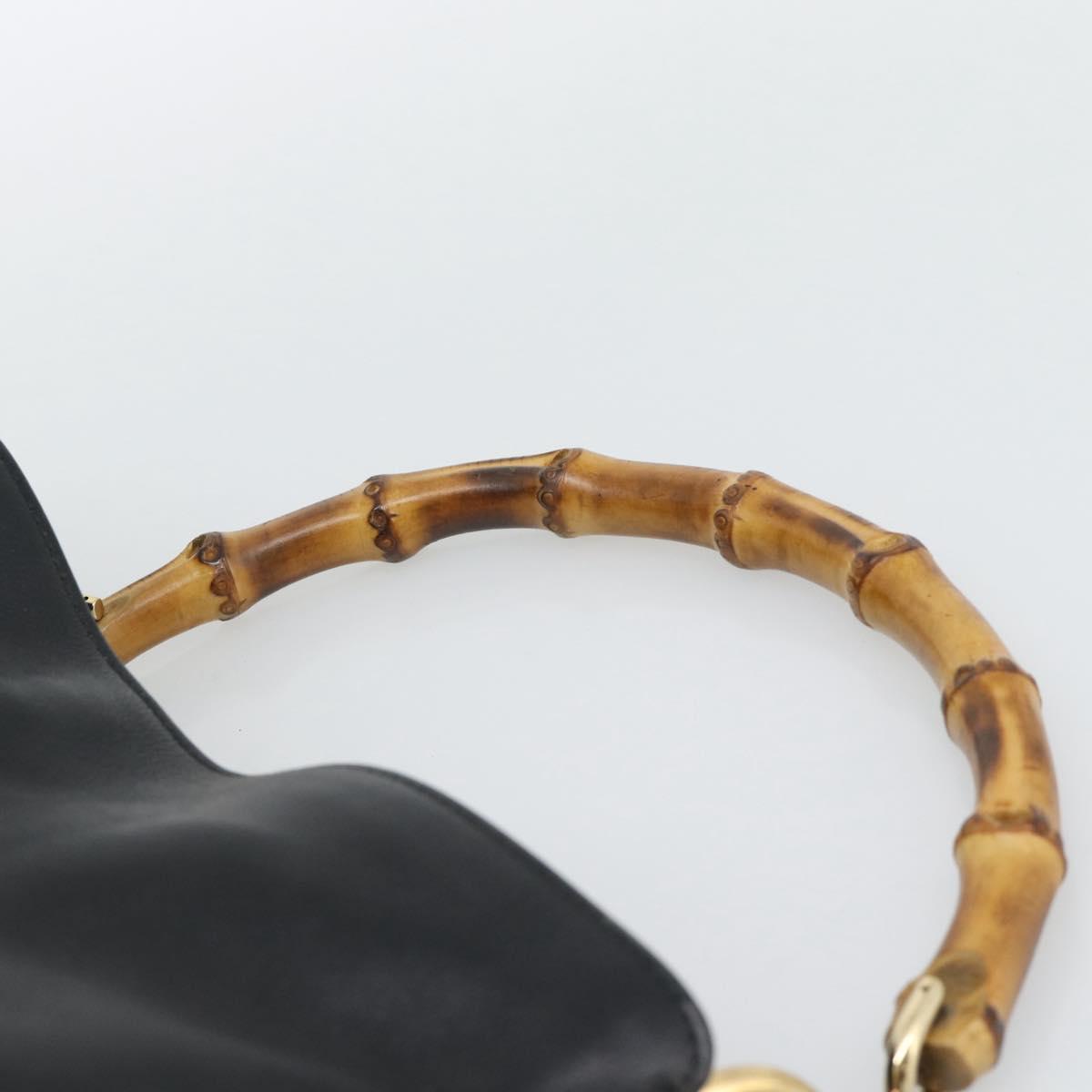GUCCI Bamboo Shoulder Bag Leather 2way Black Gold 001 1638 3754 Auth ep15614