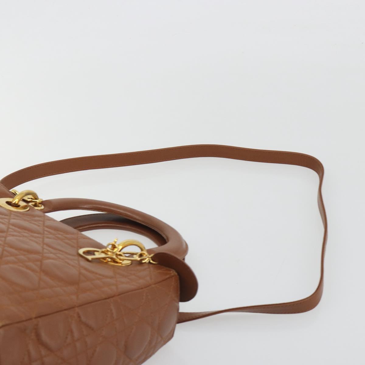 Christian Dior Lady Dior Canage Hand Bag Lamb Skin 2way Brown Gold Auth ep15615V