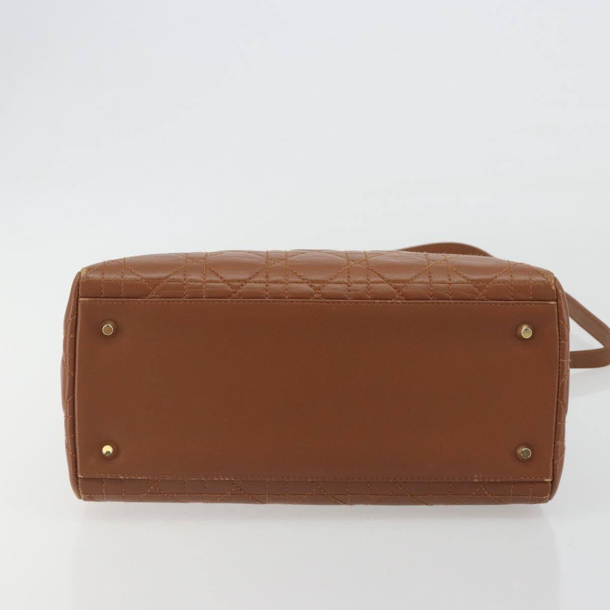 Christian Dior Lady Dior Canage Hand Bag Lamb Skin 2way Brown Gold Auth ep15615V