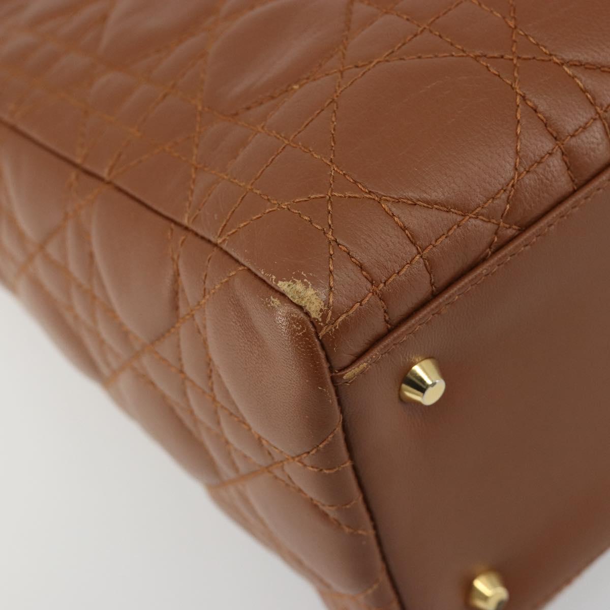 Christian Dior Lady Dior Canage Hand Bag Lamb Skin 2way Brown Gold Auth ep15615V