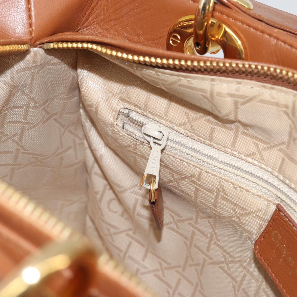 Christian Dior Lady Dior Canage Hand Bag Lamb Skin 2way Brown Gold Auth ep15615V
