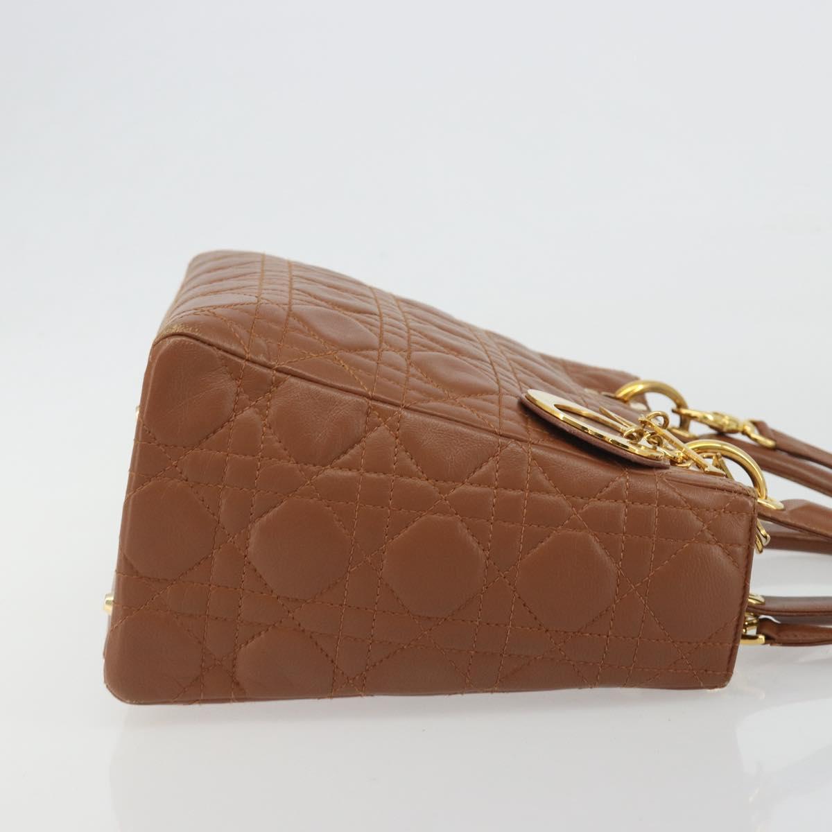 Christian Dior Lady Dior Canage Hand Bag Lamb Skin 2way Brown Gold Auth ep15615V