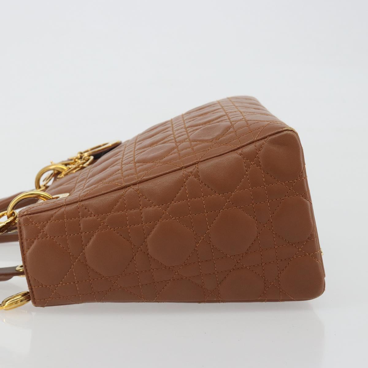 Christian Dior Lady Dior Canage Hand Bag Lamb Skin 2way Brown Gold Auth ep15615V