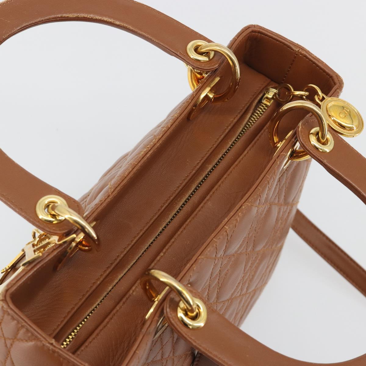 Christian Dior Lady Dior Canage Hand Bag Lamb Skin 2way Brown Gold Auth ep15615V