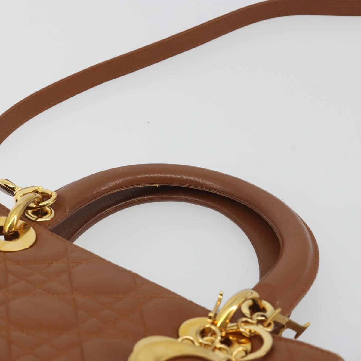 Christian Dior Lady Dior Canage Hand Bag Lamb Skin 2way Brown Gold Auth ep15615V