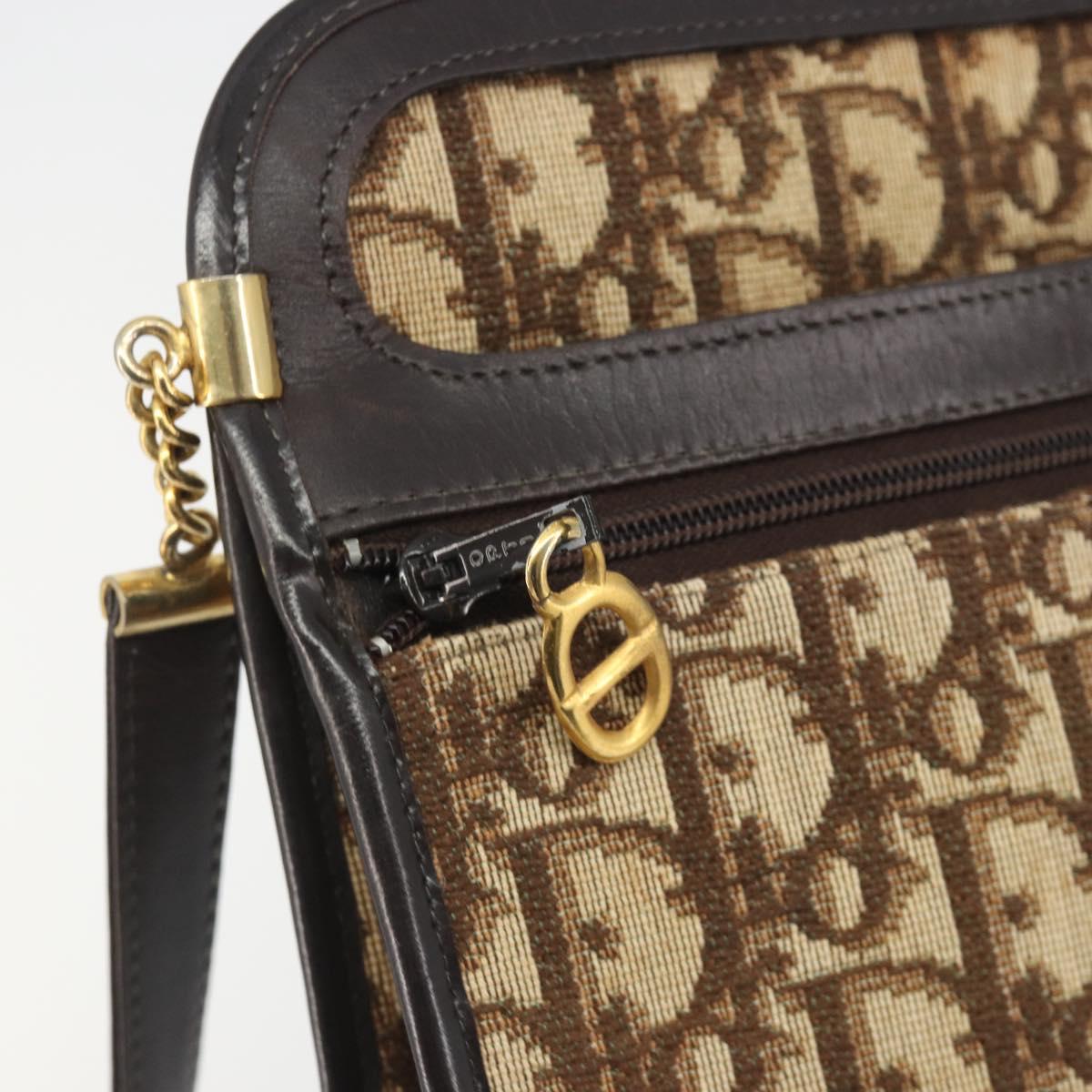 Christian Dior Trotter Canvas Shoulder Bag Beige Gold Auth ep15620A
