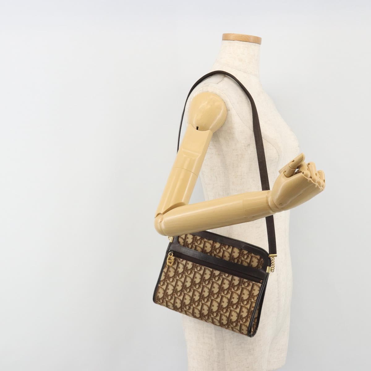 Christian Dior Trotter Canvas Shoulder Bag Beige Gold Auth ep15620A