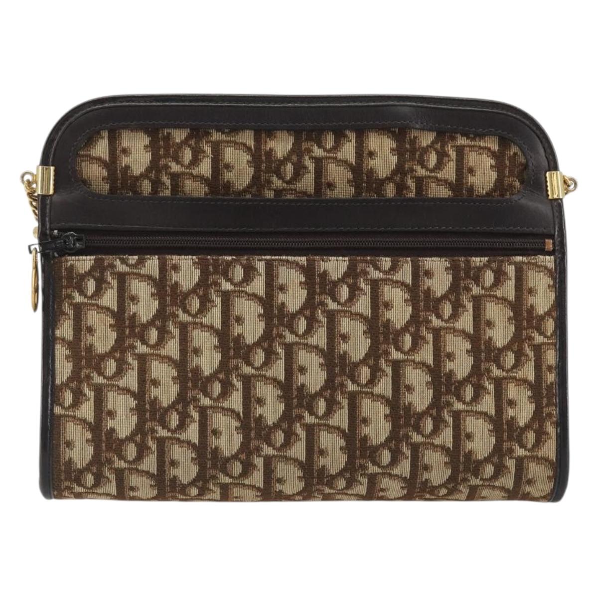 Christian Dior Trotter Canvas Shoulder Bag Beige Gold Auth ep15620A