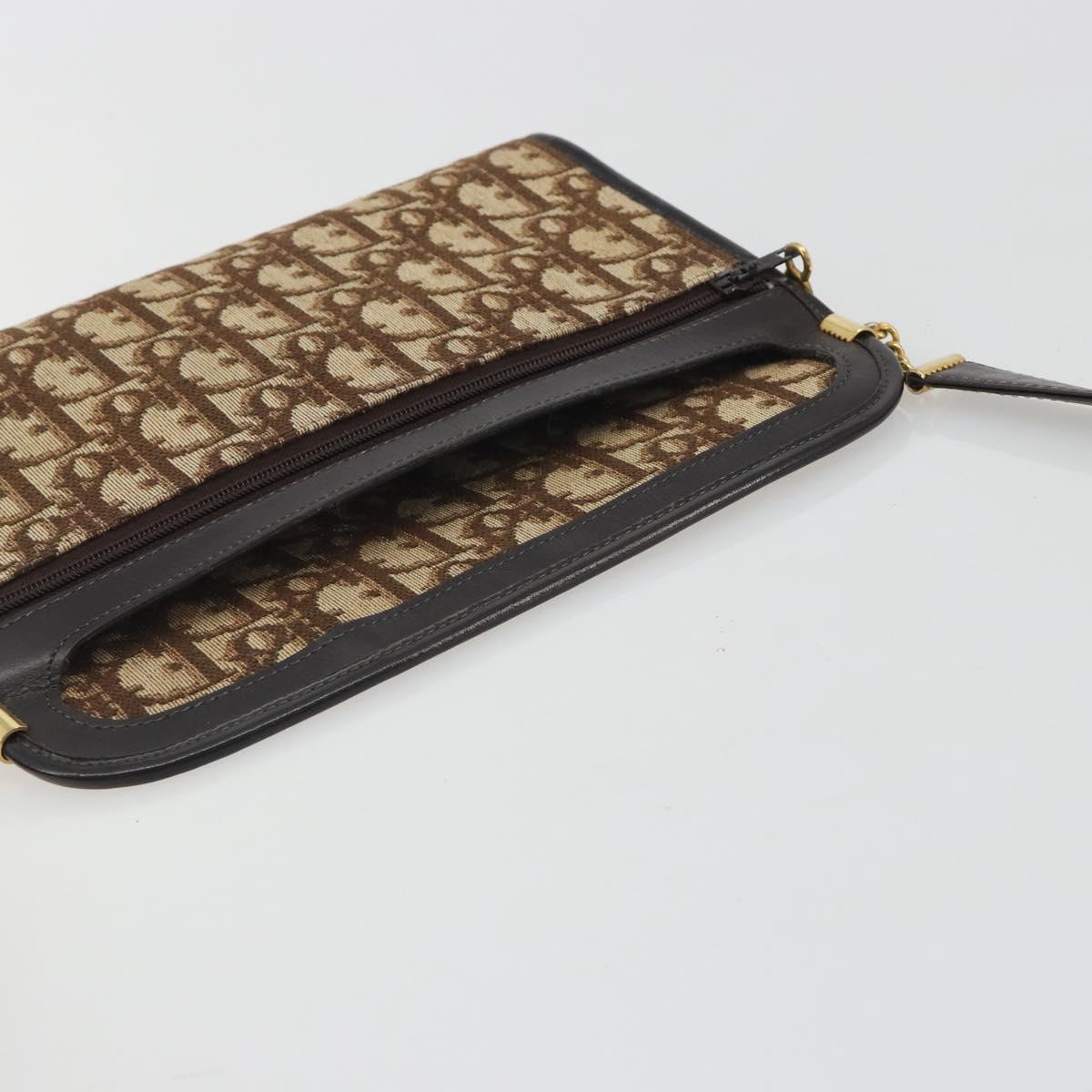 Christian Dior Trotter Canvas Shoulder Bag Beige Gold Auth ep15620A