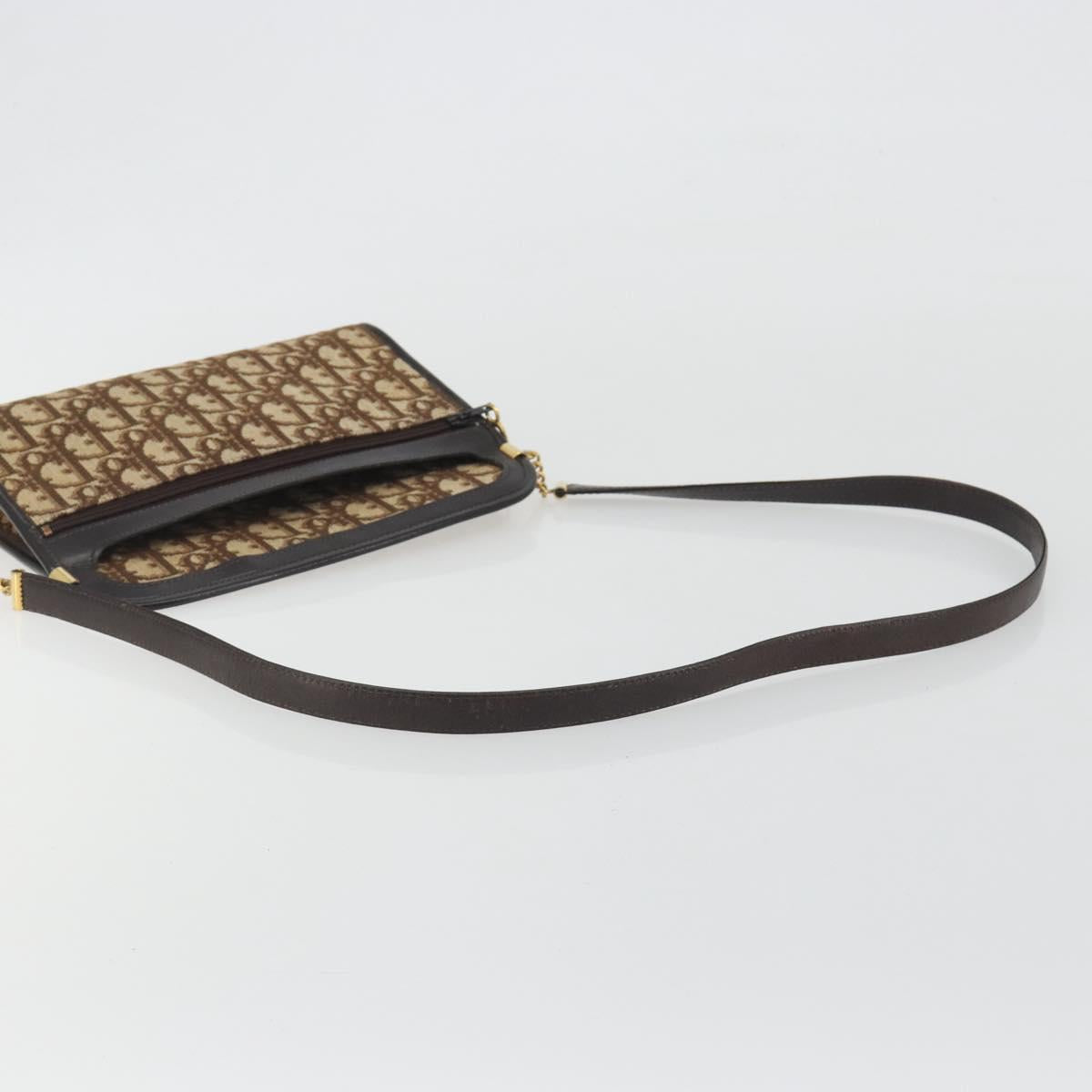 Christian Dior Trotter Canvas Shoulder Bag Beige Gold Auth ep15620A