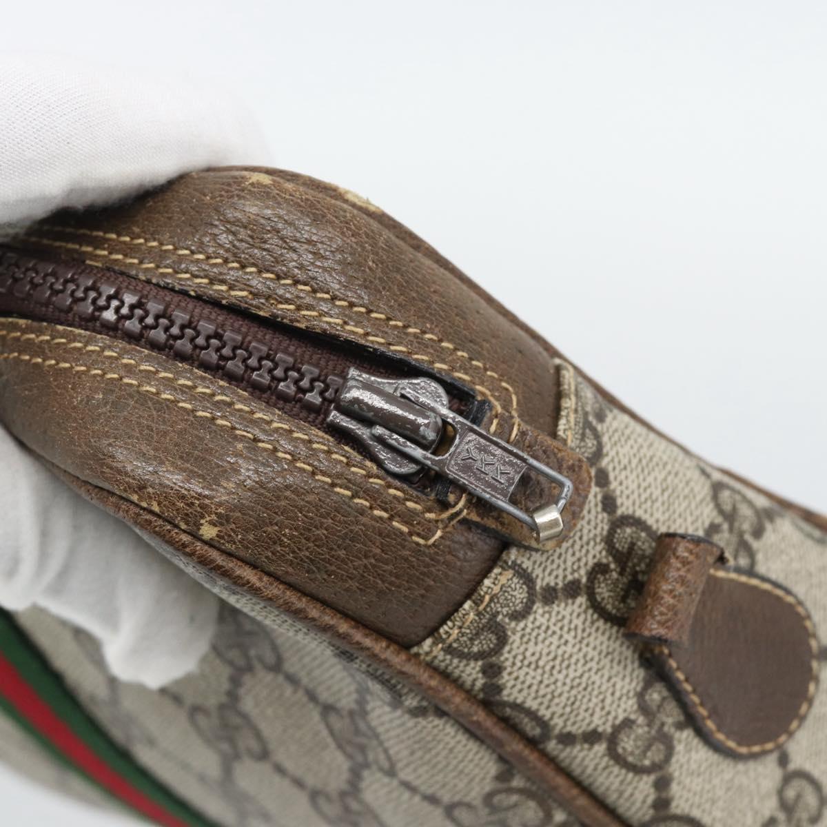 GUCCI GG Supreme Web Sherry Line Shoulder Bag PVC Beige Gold Auth ep15625