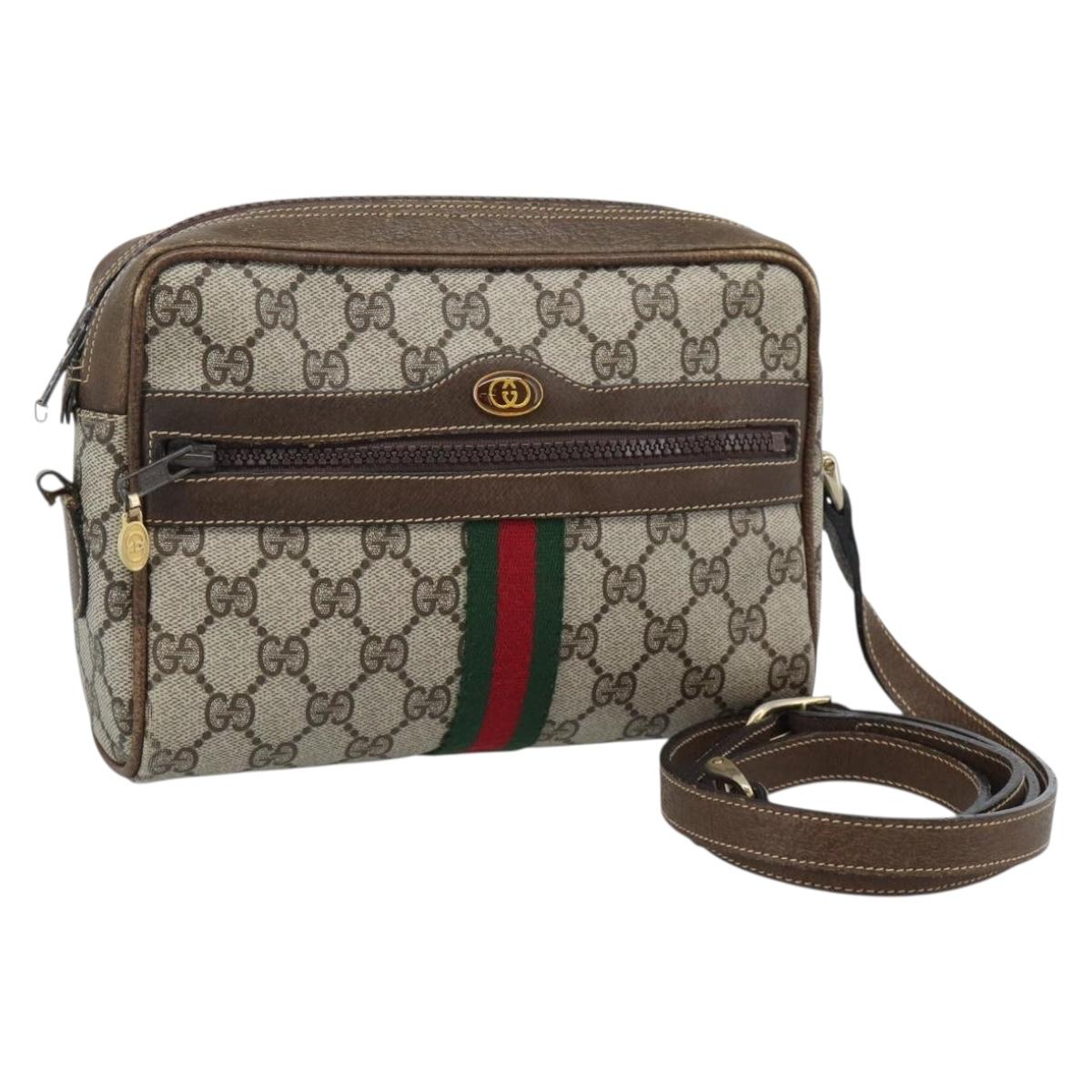GUCCI GG Supreme Web Sherry Line Shoulder Bag PVC Beige Gold Auth ep15625