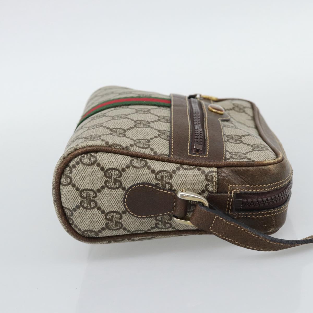 GUCCI GG Supreme Web Sherry Line Shoulder Bag PVC Beige Gold Auth ep15625