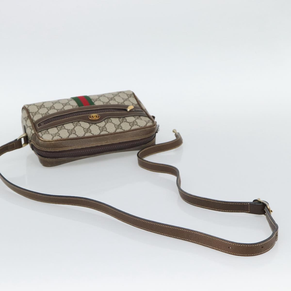 GUCCI GG Supreme Web Sherry Line Shoulder Bag PVC Beige Gold Auth ep15625
