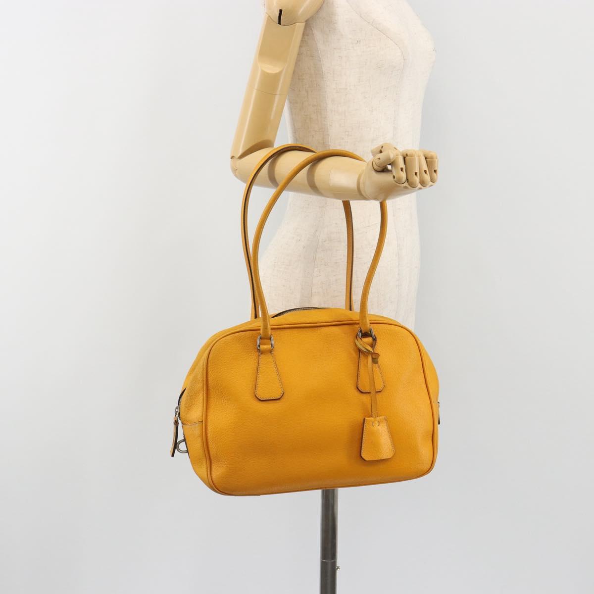 PRADA Hand Bag Leather Yellow Silver Auth ep15629