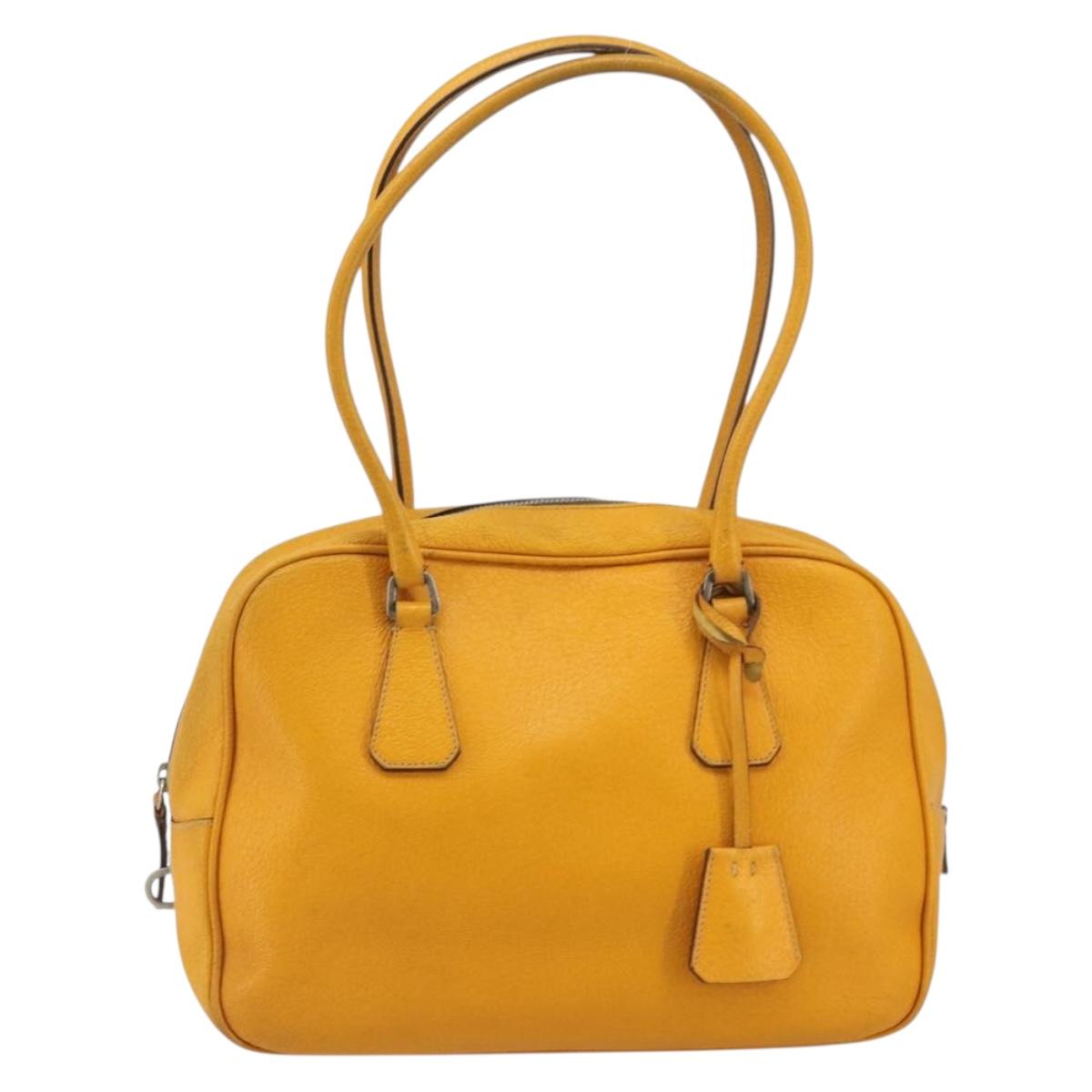 PRADA Hand Bag Leather Yellow Silver Auth ep15629