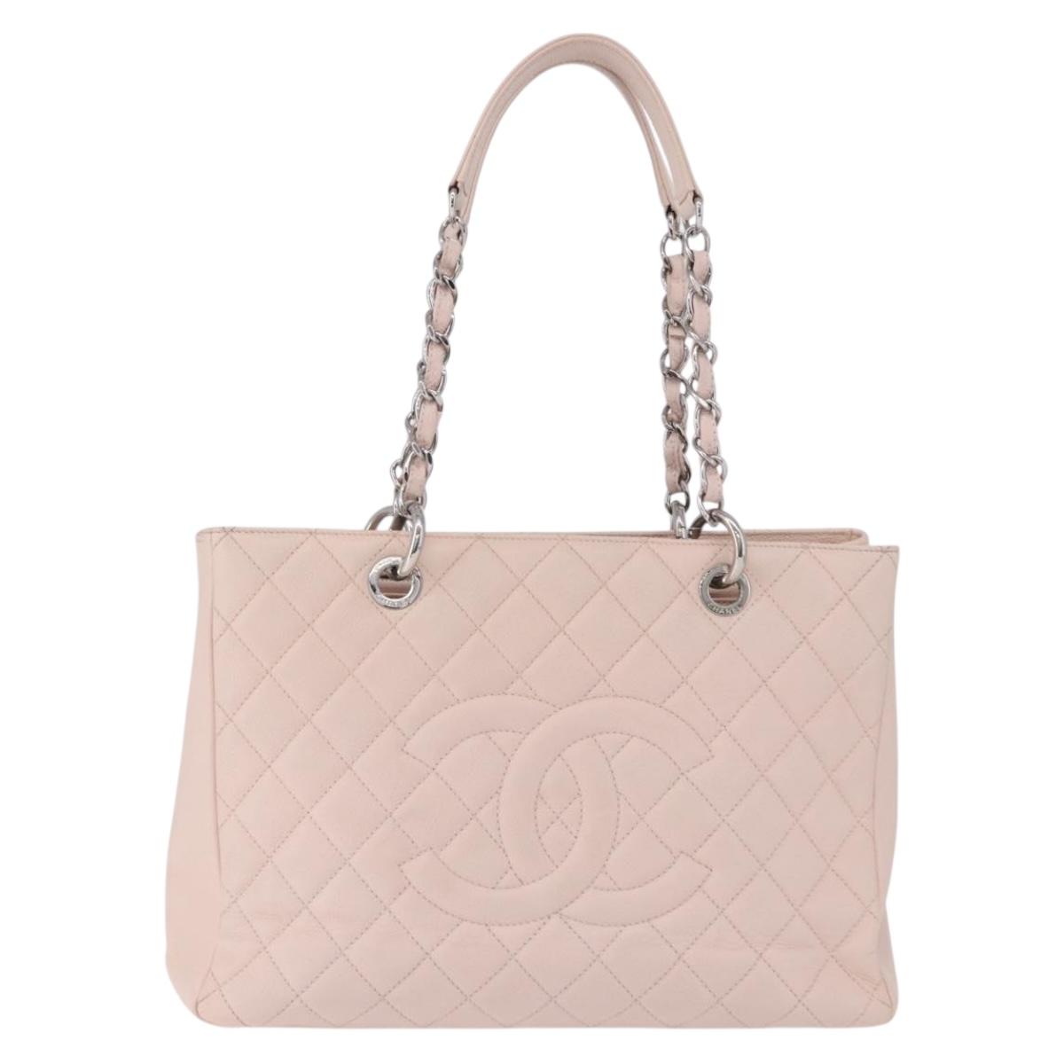 CHANEL Matelasse COCO Mark Chain Tote Bag Caviar Skin Pink CC Auth ep15632V