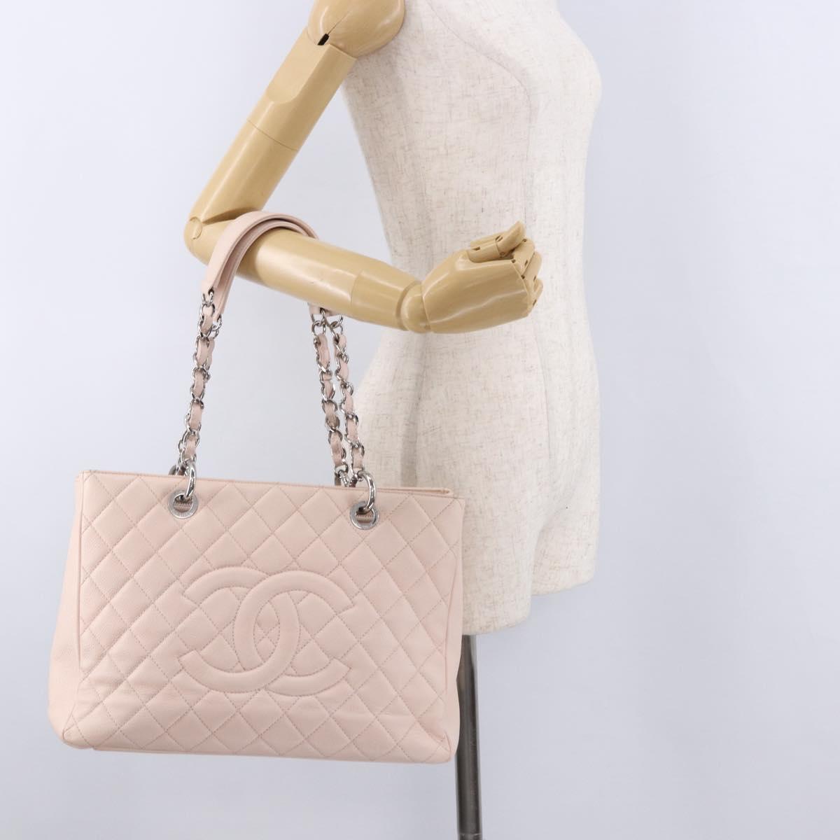 CHANEL Matelasse COCO Mark Chain Tote Bag Caviar Skin Pink CC Auth ep15632V