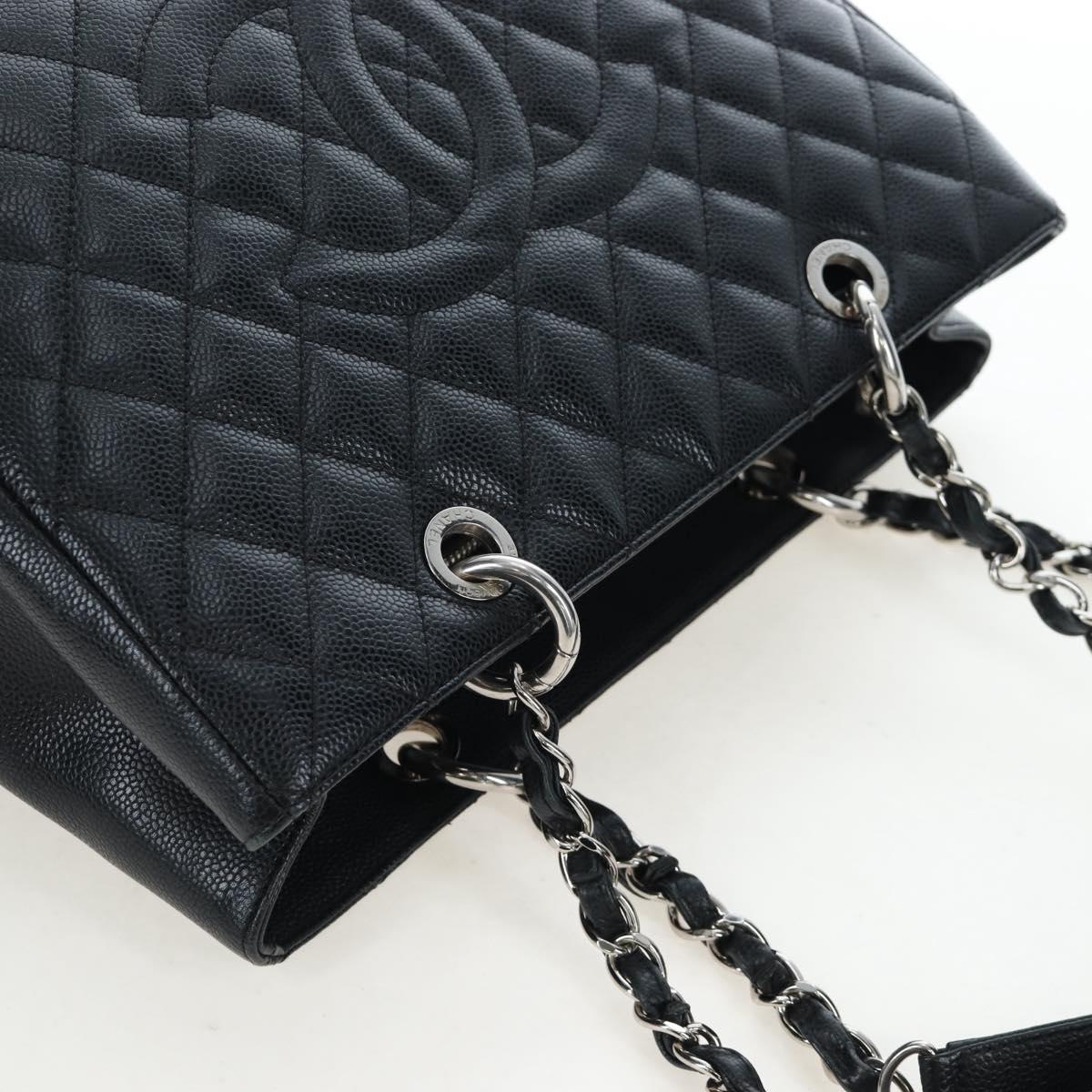 CHANEL Matelasse COCO Mark Chain Bag Caviar Skin Black Silver CC Auth ep15633V