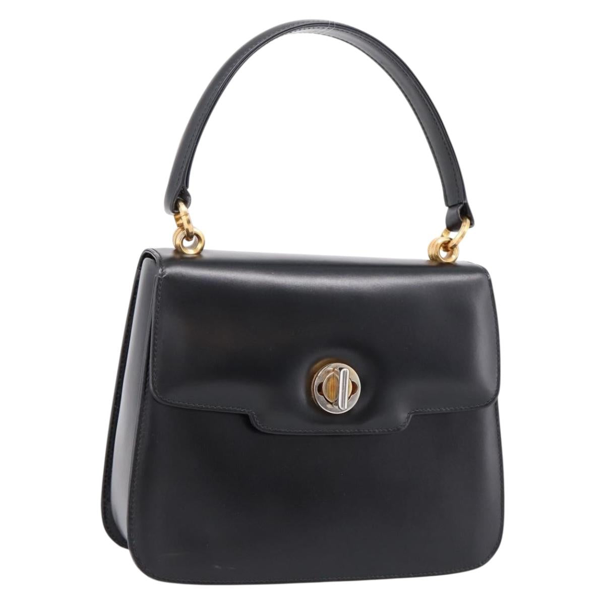 GUCCI Hand Bag Leather Black Gold Tone Auth ep15645