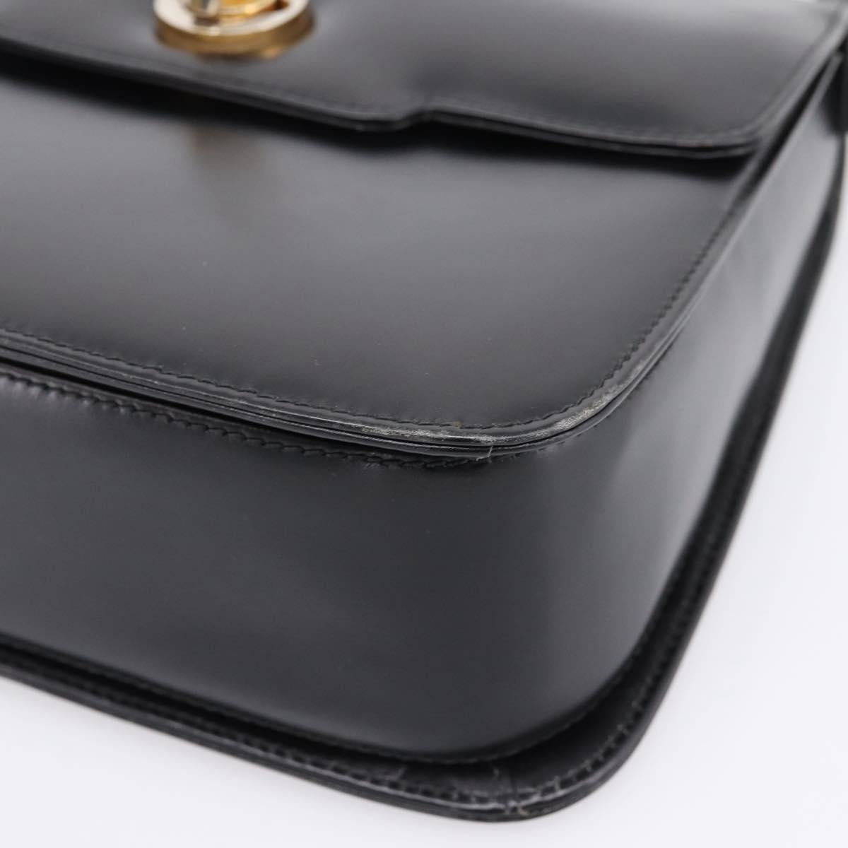 GUCCI Hand Bag Leather Black Gold Tone Auth ep15645