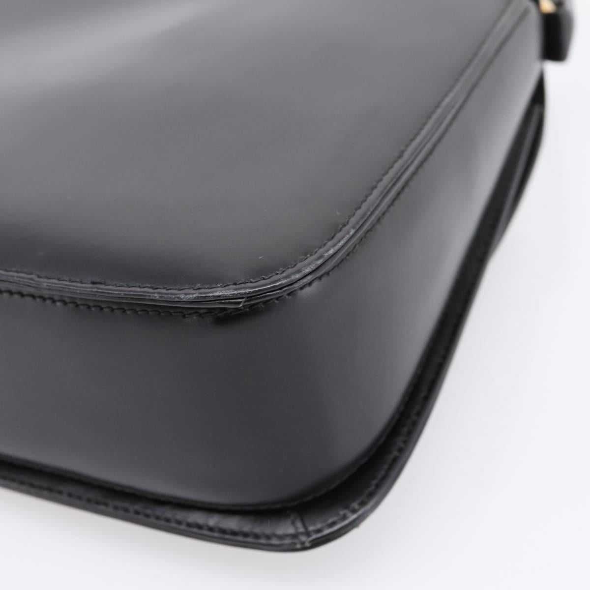 GUCCI Hand Bag Leather Black Gold Tone Auth ep15645