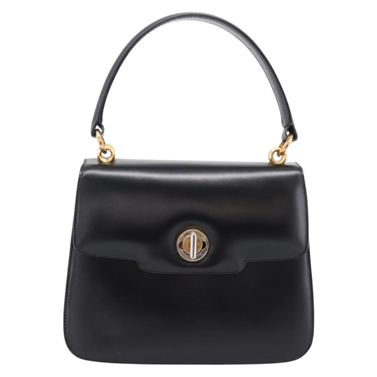 GUCCI Hand Bag Leather Black Gold Tone Auth ep15645