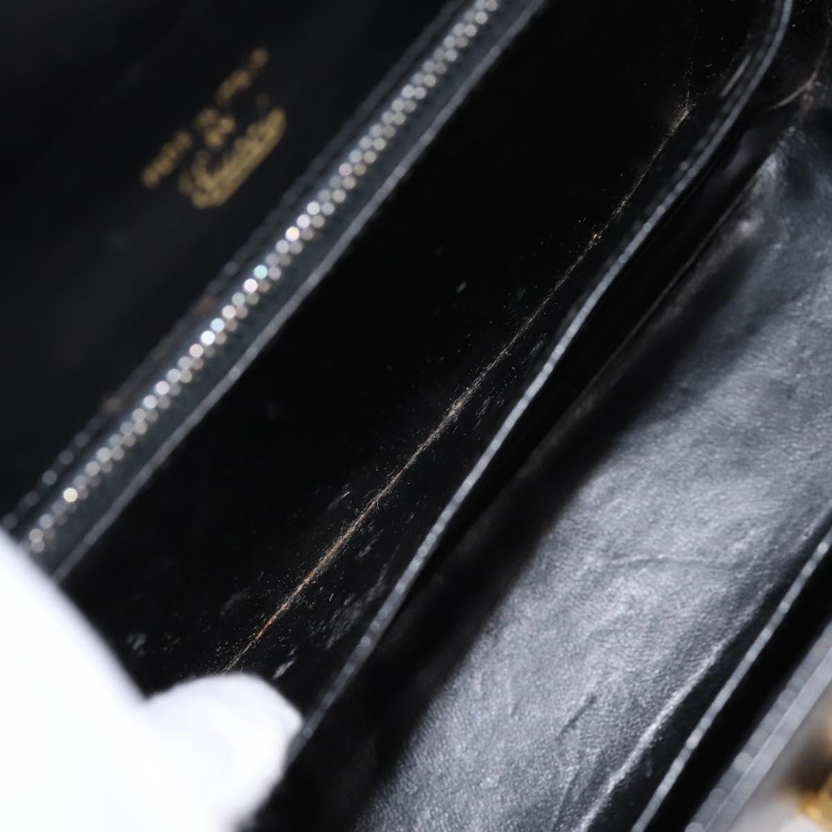 GUCCI Hand Bag Leather Black Gold Tone Auth ep15645