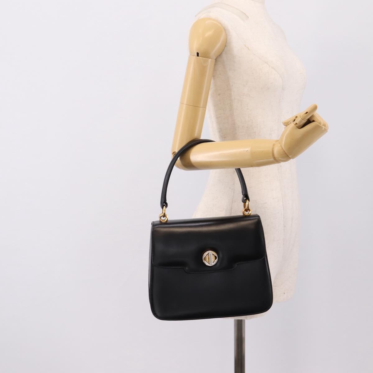 GUCCI Hand Bag Leather Black Gold Tone Auth ep15645