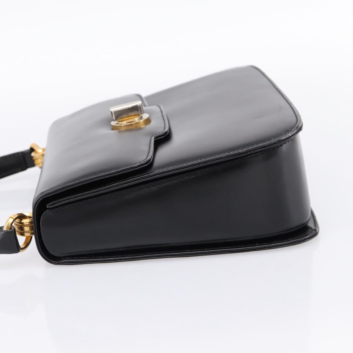 GUCCI Hand Bag Leather Black Gold Tone Auth ep15645