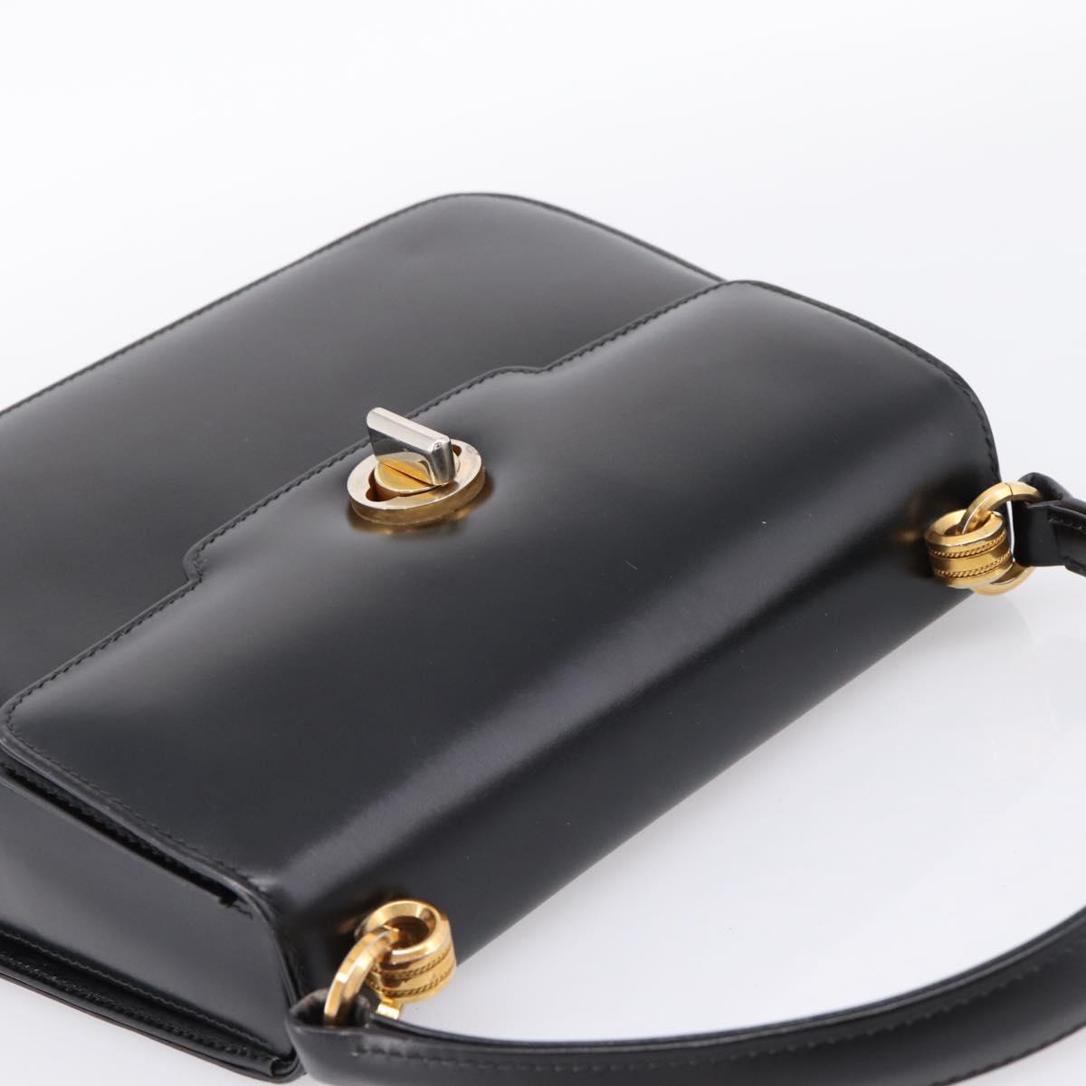 GUCCI Hand Bag Leather Black Gold Tone Auth ep15645