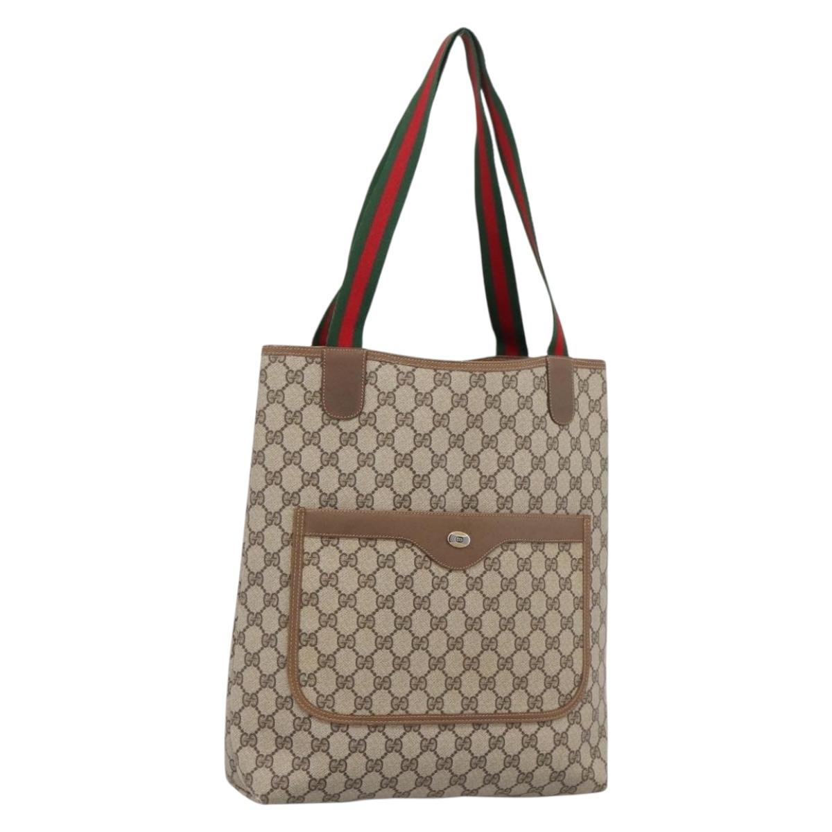 GUCCI GG Supreme Tote Bag PVC Leather Beige Gold Tone 39 02 003 Auth ep15647A