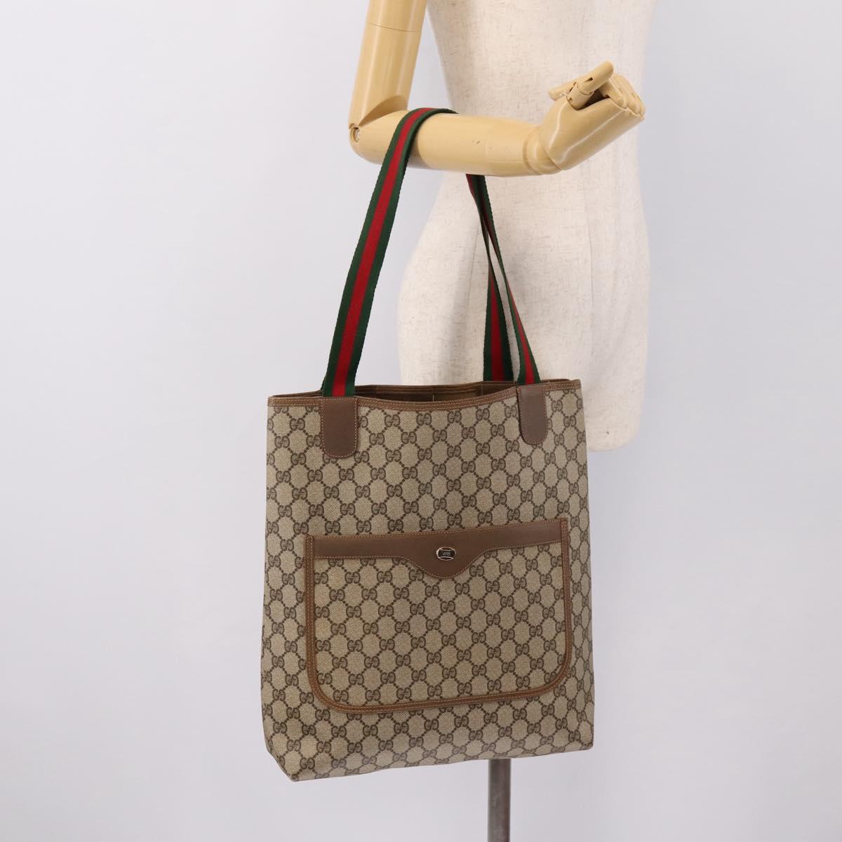 GUCCI GG Supreme Tote Bag PVC Leather Beige Gold Tone 39 02 003 Auth ep15647A