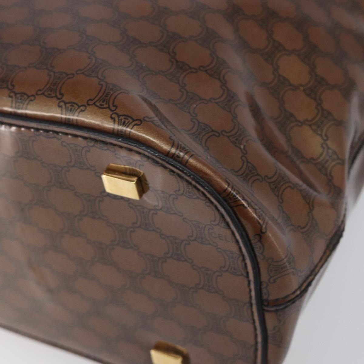 CELINE Macadam Hand Bag Vinyl Brown Black Auth ep15650