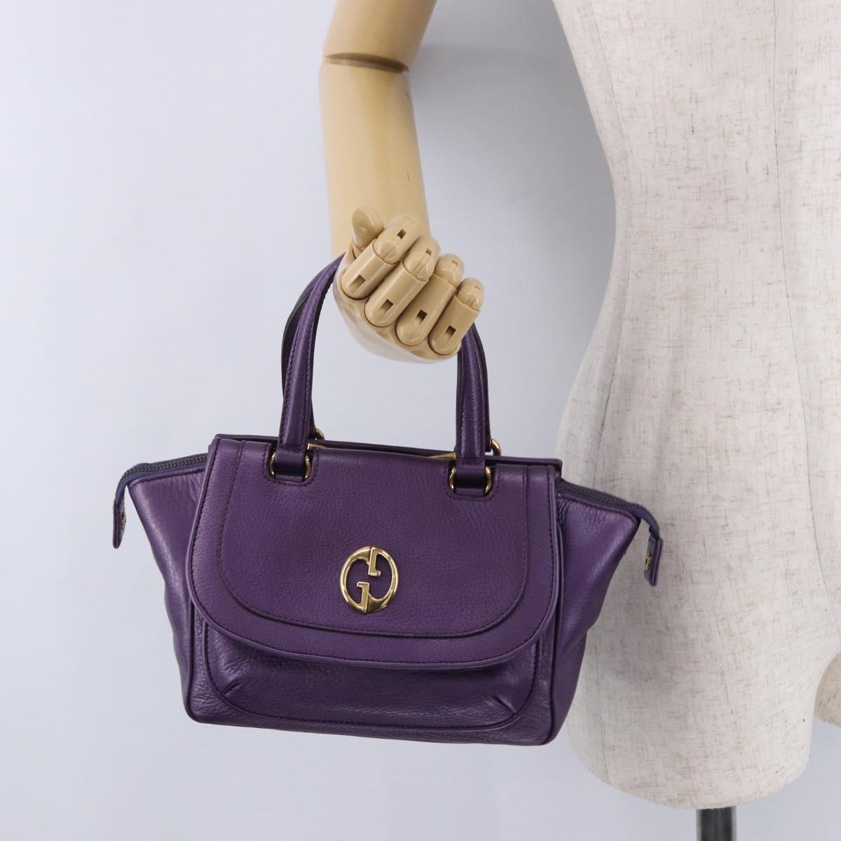 GUCCI Hand Bag Leather Purple Gold Tone 282481 Auth ep15662V