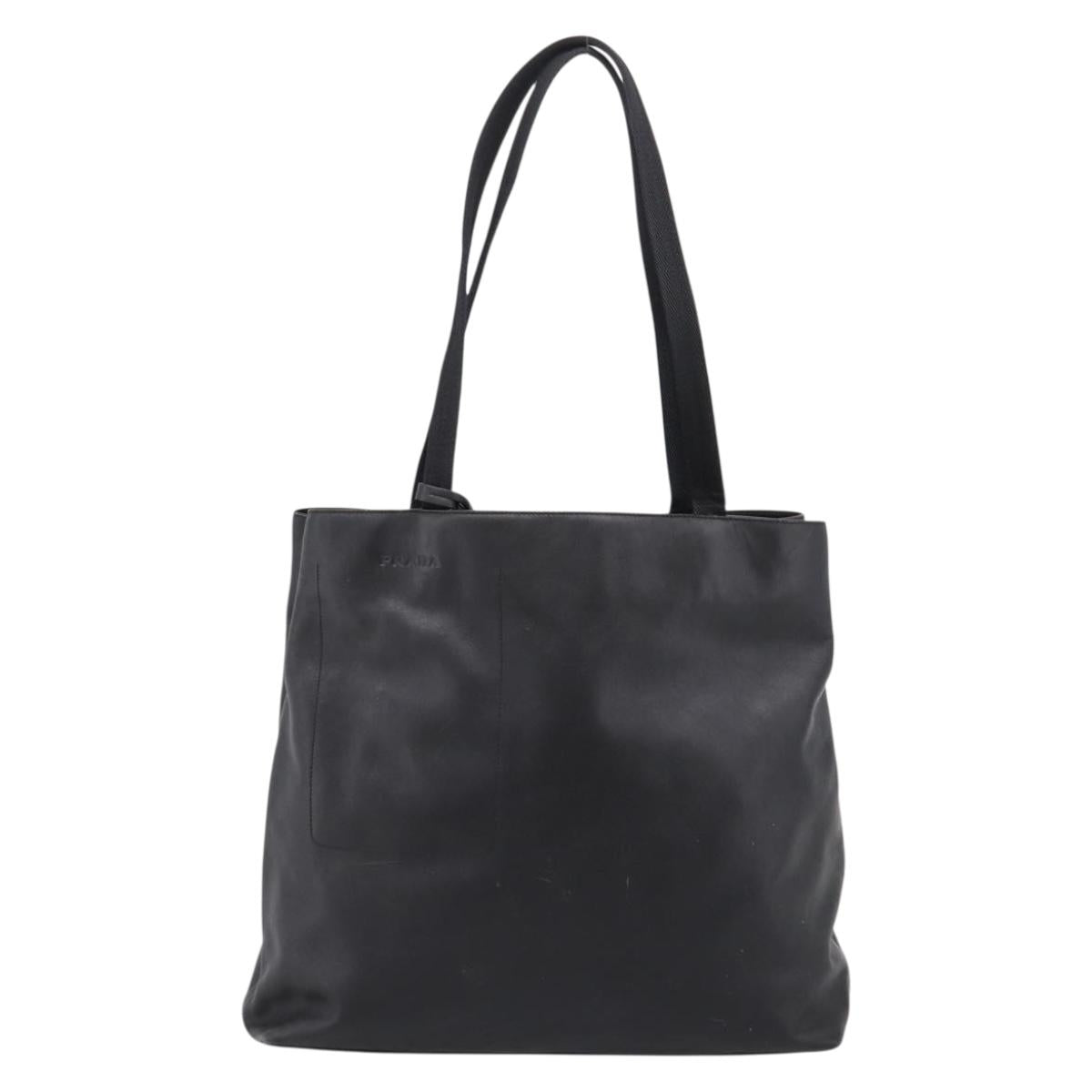 PRADA Tote Bag Leather Black Auth ep15663