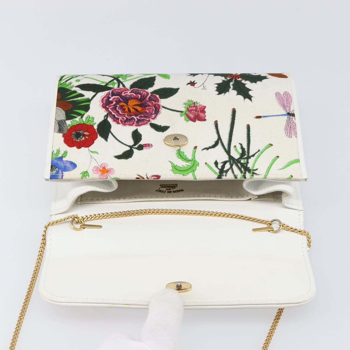 GUCCI Flower Chain Shoulder Bag Canvas Multicolor Auth ep15665A