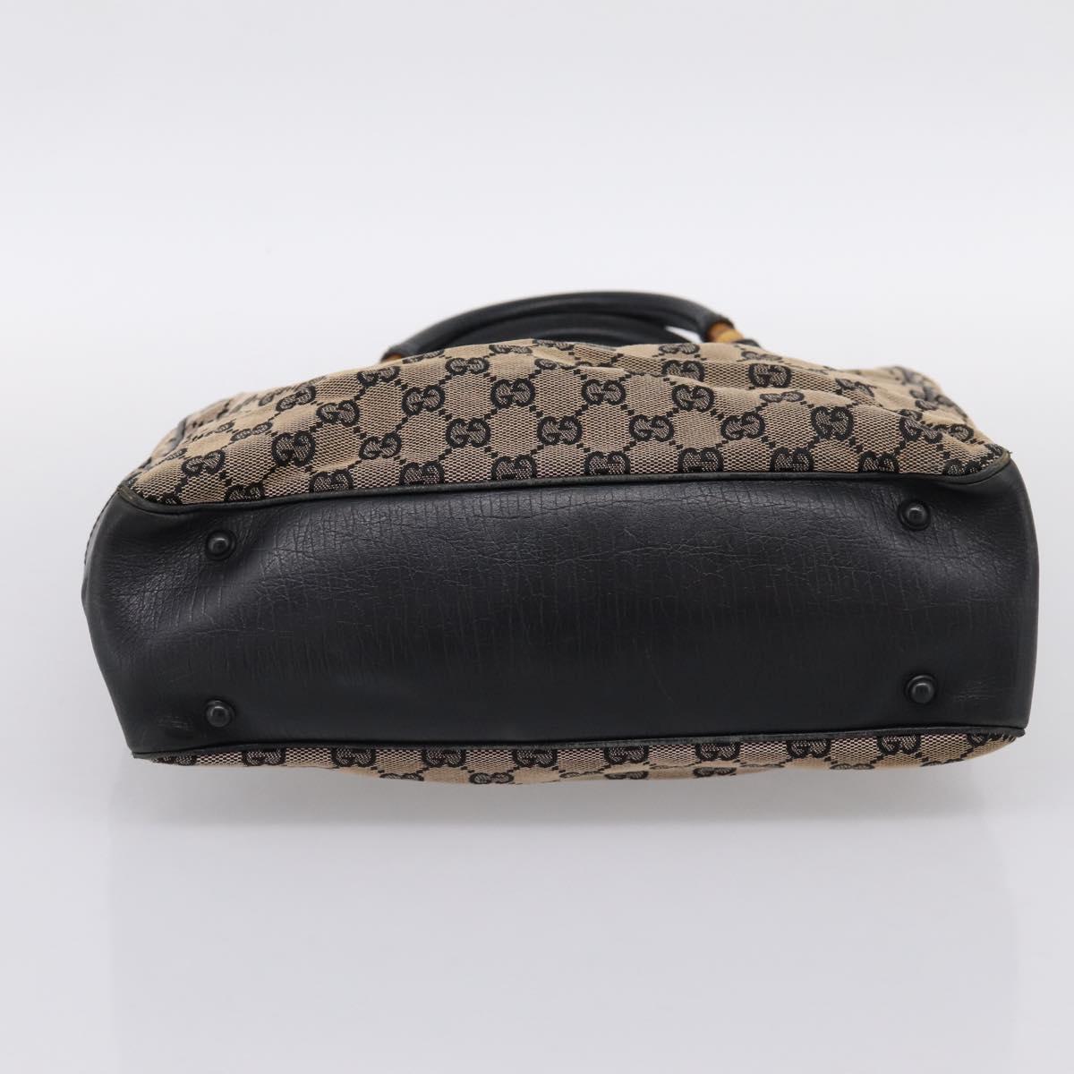 GUCCI GG Canvas Bamboo Hand Bag Beige Black 112530 Auth ep15670