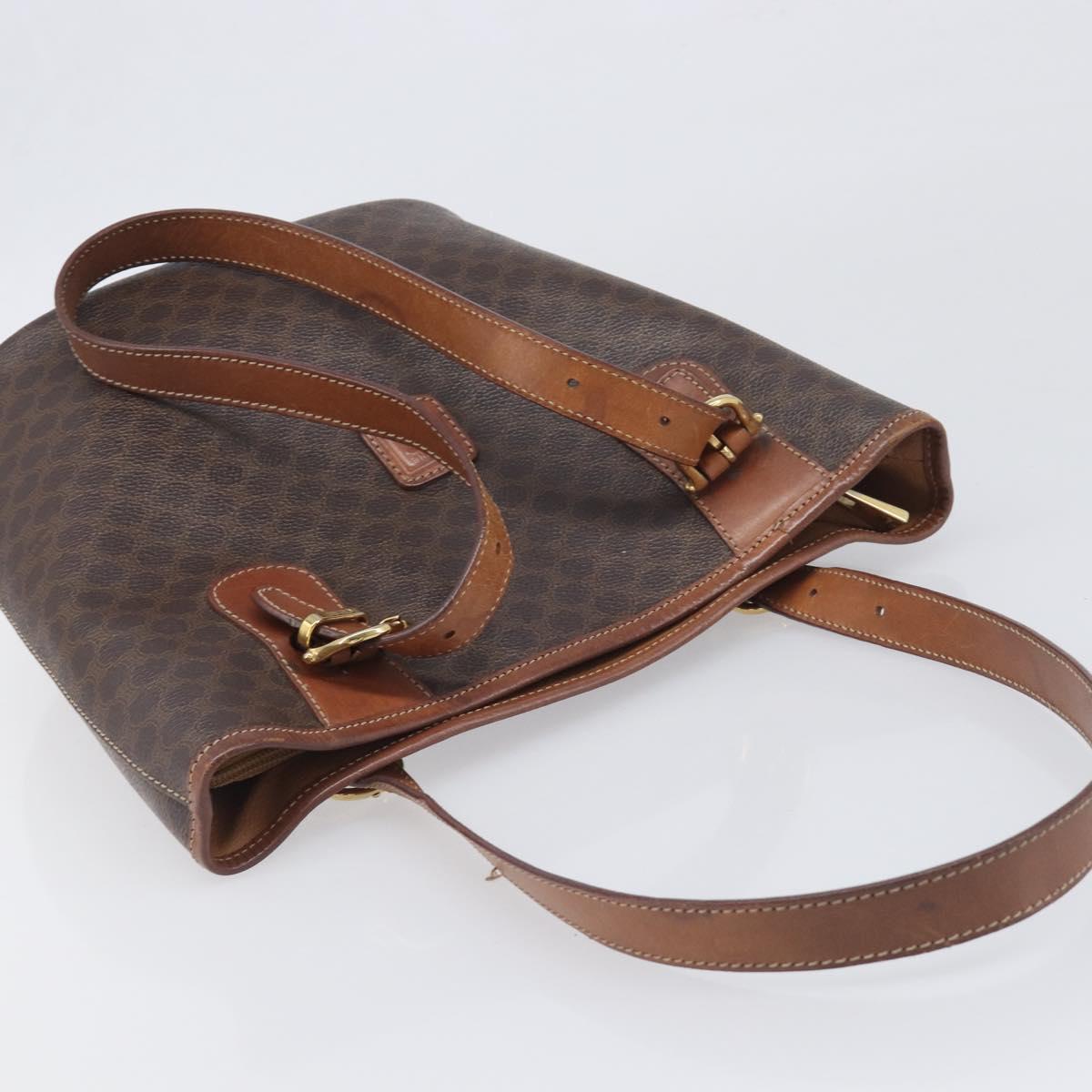 CELINE Macadam Hand Bag PVC Leather Brown Gold Tone Auth ep15677